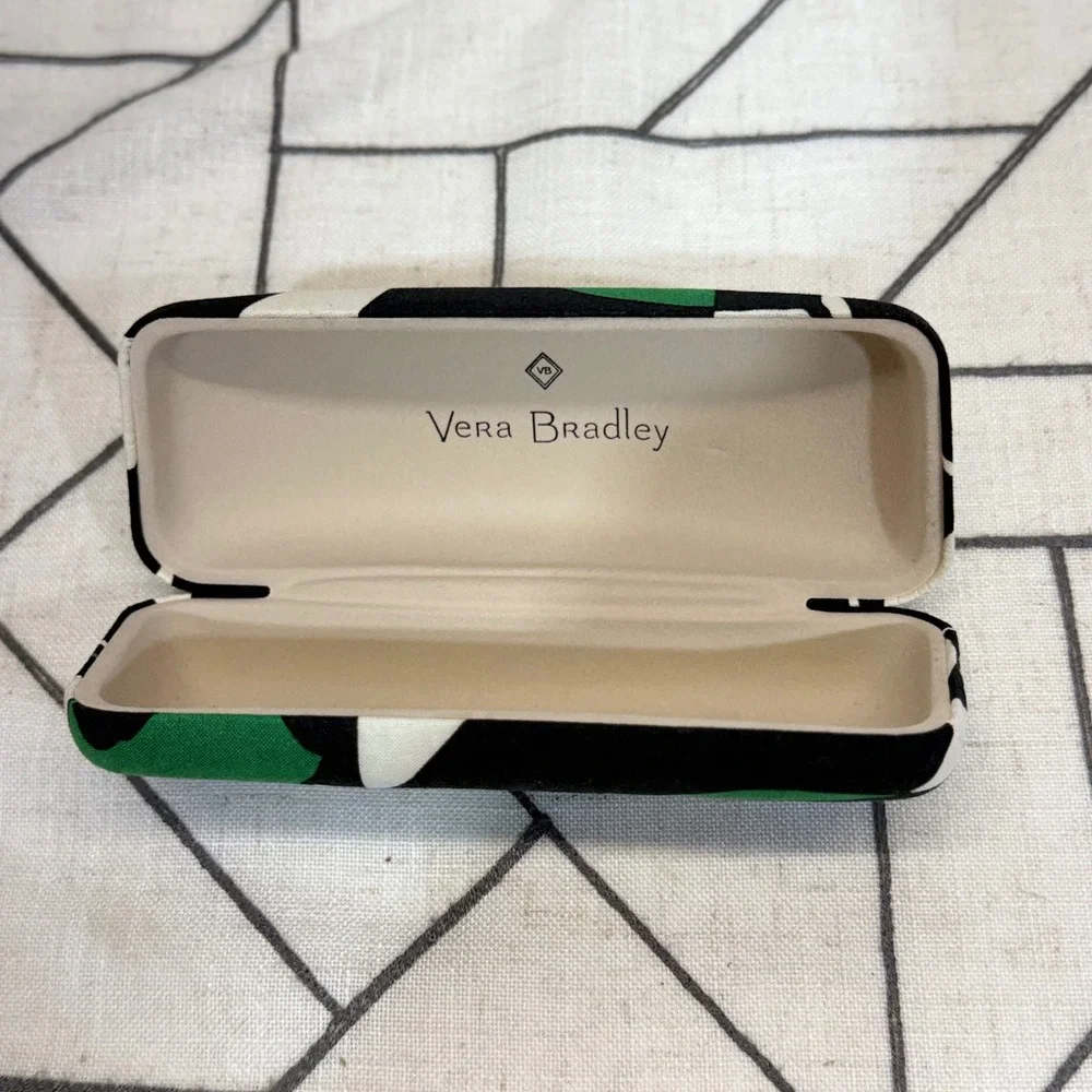 Vera Bradley Eyeglass Case OS Green Black White Geometric Hard Shell Fabric Wrap